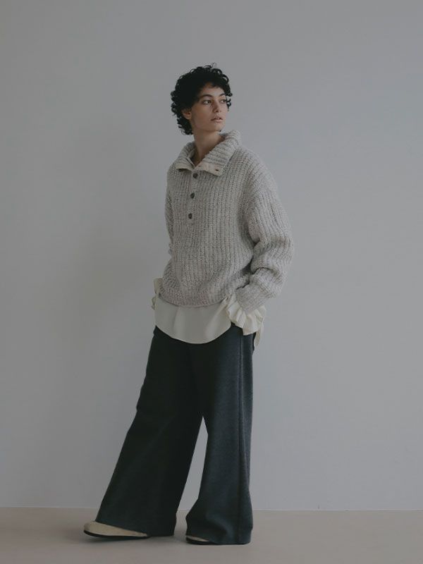 ウーリーセミワイドパンツ （チャコール）