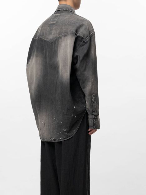 キッズ ステッカー プリント デニム シャツ | Kids Sticker Printed Denim Shirt - BLACK