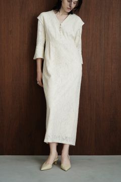 カーテンレース カフ ワンピース - CURTAIN LACE FLARE CUFF ONE PIECE - IVORY