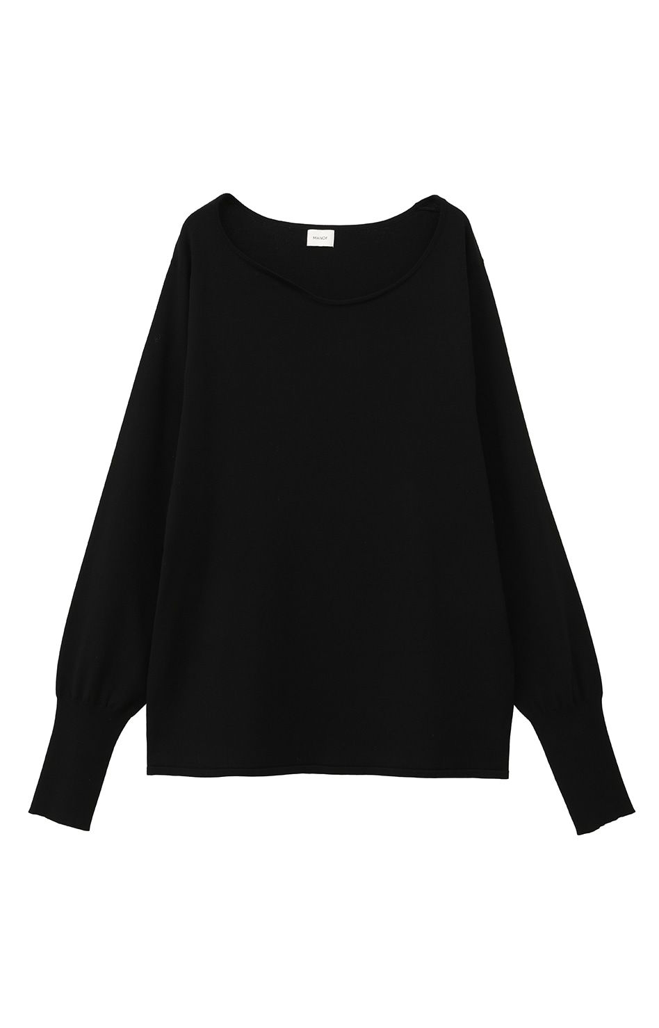 ハイゲージニット - CURVE NECK KNIT TOPS - BLACK