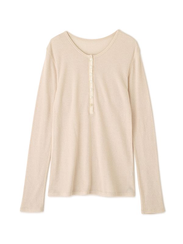 シアーワッフルヘンリーネックプルオーバー （IVORY)