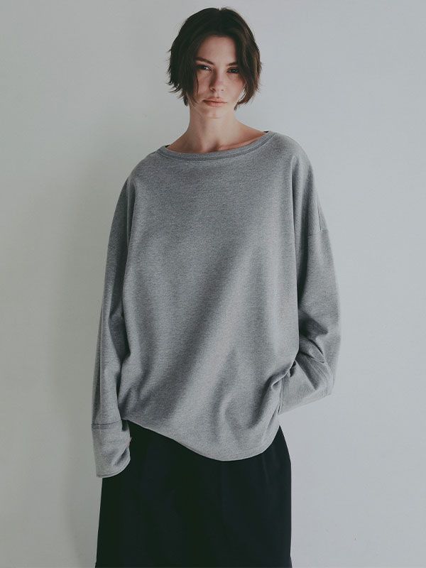 ボートネックカフスロンTee  (GREY）