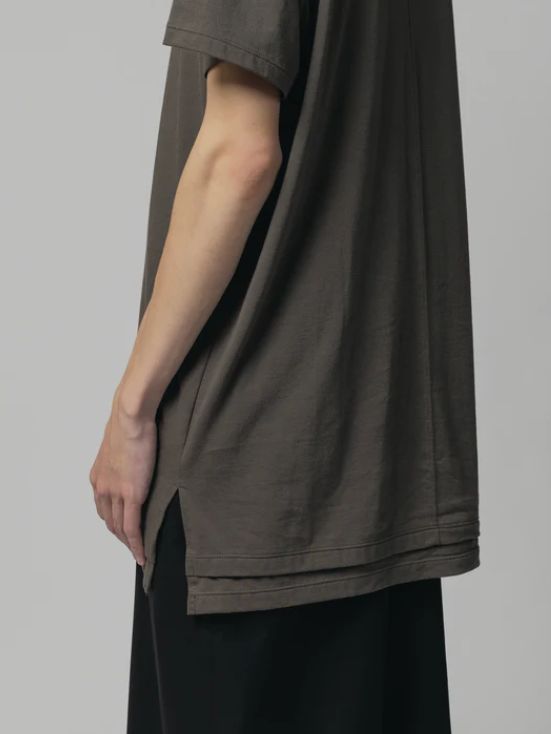 レイヤードデザイン半袖ティーシャツ - cotton jersey s/s t-shirt - GREY