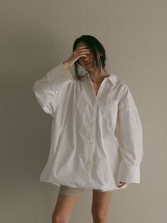バルーンシルエットシャツカラートップス - WHITE