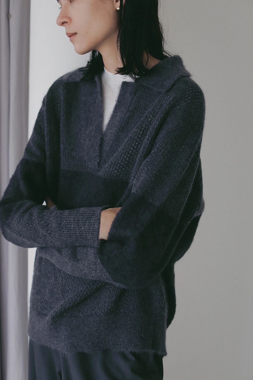 モヘアポロニット - MOHAIR POLO KNIT (CHARCOAL GRAY)