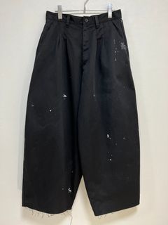 ツータック クロップドパンツ - TWO TUCK CROPPED  PANTS - DISTRESSED FABRIC BLACK