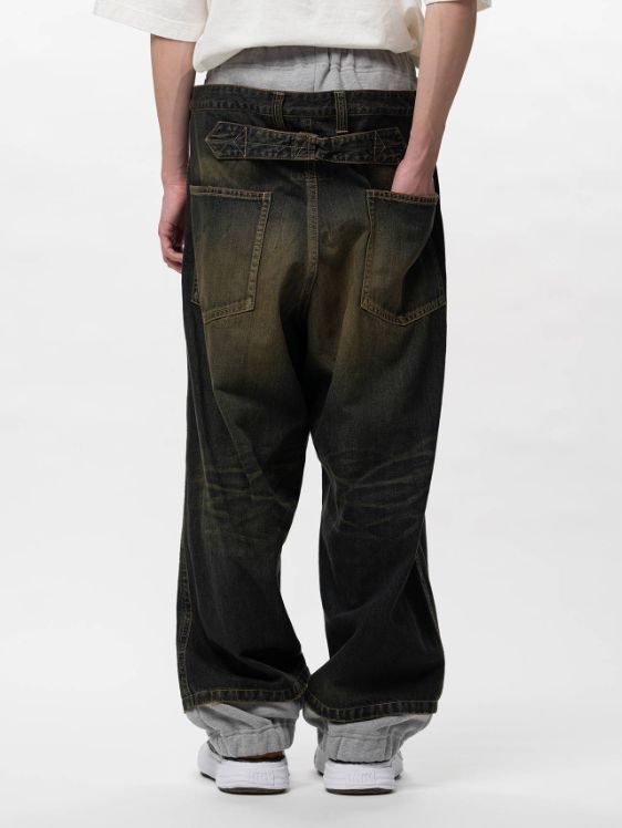 スウェットパンツ コンバインドデニムパンツ - Sweat Pants Combined Denim Pants (INDIGO)