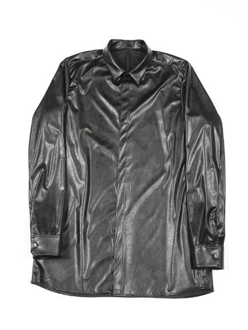 【JO1 川尻 蓮 着用】 ウォッシャブルライトフェイクレザーシャツ - Fake Leather Shirt - BLACK