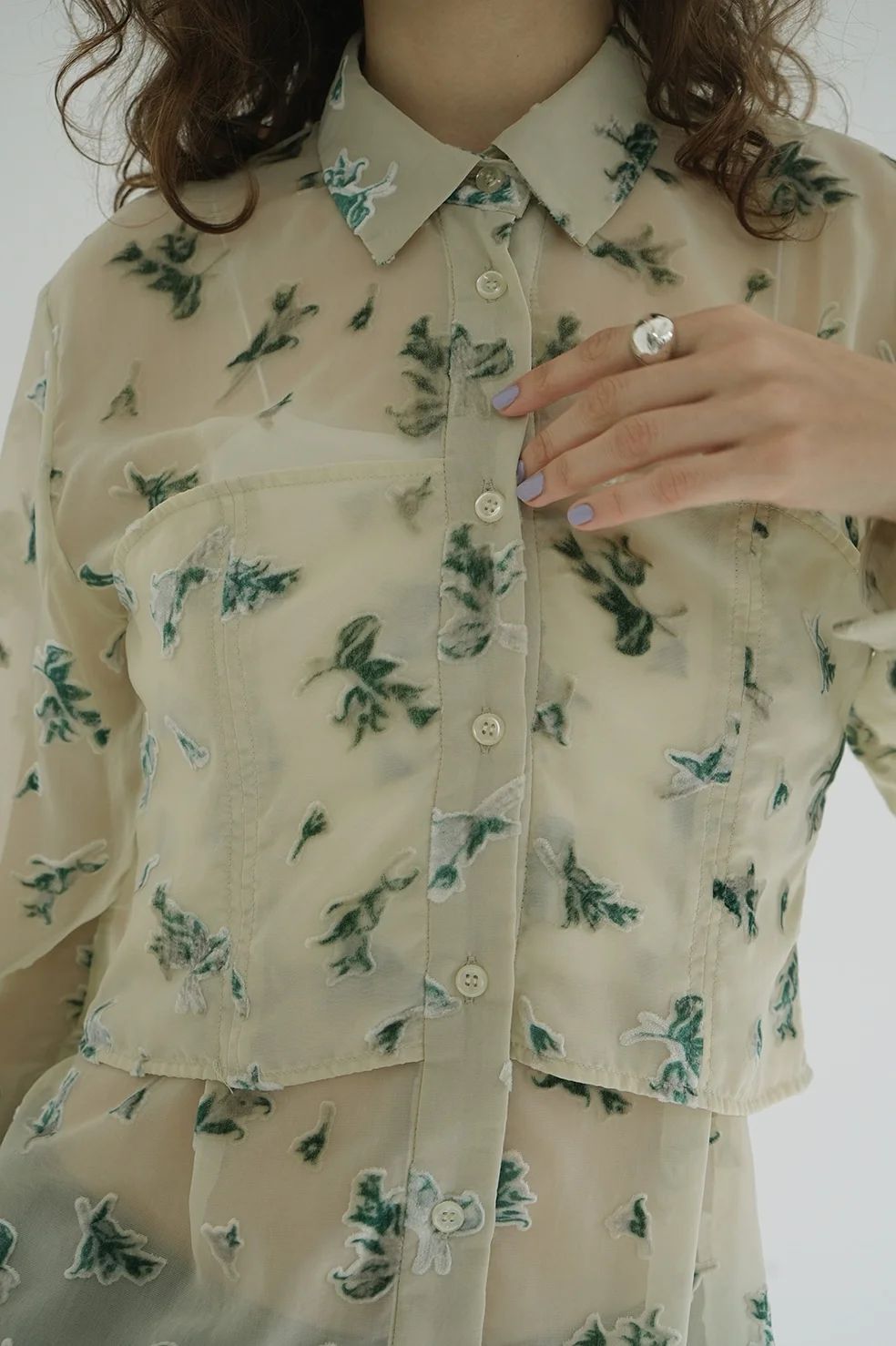 オパールプリント ビスチェ付きシャツ -  FLOWER OPAL BUSTIER SHIRTS IVORY