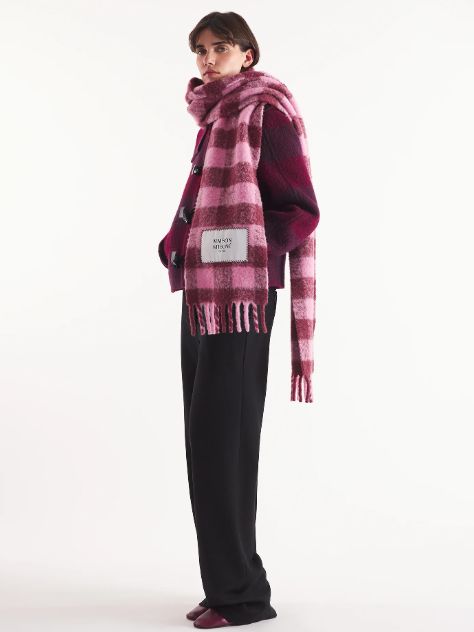 アルパカ ストライプ マフラー  - CHECK BRUSHED SCARF - PINK