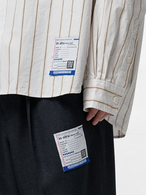 コットン ハイ デンシティ ストライプ ロング スリーブ シャツ | Cotton High Density Stripe Long-sleeve Shirt- WHITE