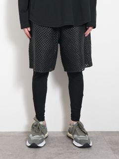 レザーショートパンツ -  MACRAME LEATHER SHORT PANTS - Goat leather -