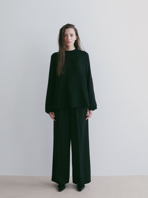 SANTEセンタークリースセミワイドパンツ (BLACK)