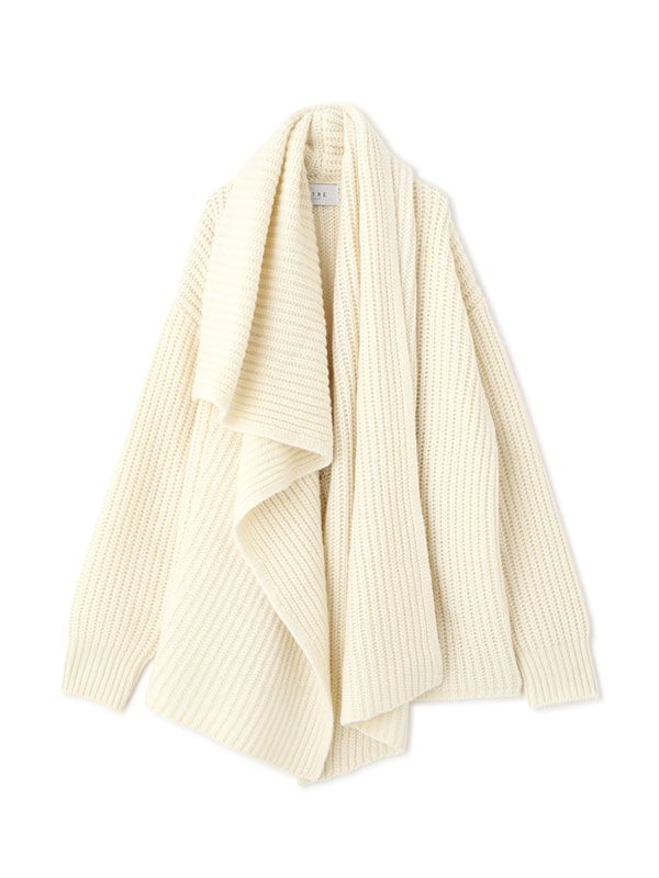 アシメトリーストールニットカーディガン - OFF WHITE