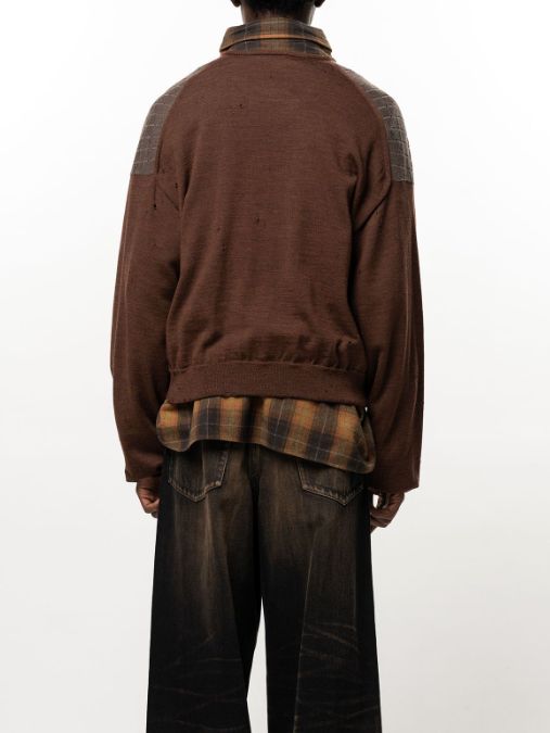 ディストレスト ニットカーディガン - Distressed Knit Cardigan (BROWN)