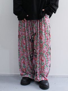 ワイド ベロア パンツ - Wide Velour Pants(Girl Print Pattern PINK )