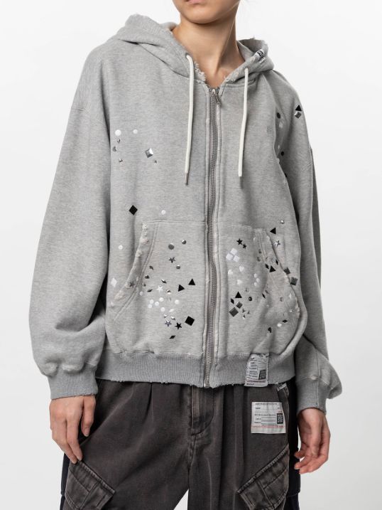 【レディース】エンベリッシュド ジップアップ フーディー｜Embellished Zip-up Hoodie - GREY