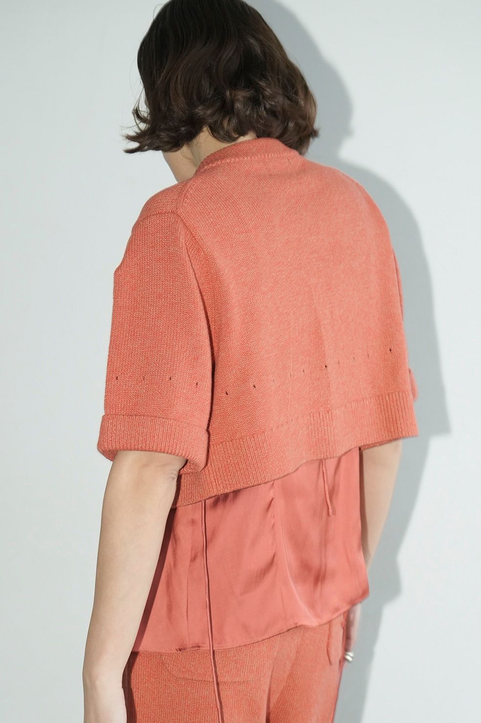 カーディガン - ニットパンツセット / HALF SLEEVE KNIT TOPS & PANTS SET - ORANGE