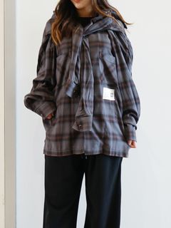 レイヤードチェックシャツ - Sleeve Layered Check Shirt (DARK GRAY)