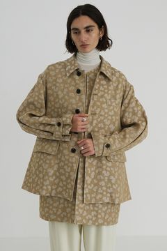 リネン レオパード ジャケット ベージュ - LINEN LEOPARD JACKET