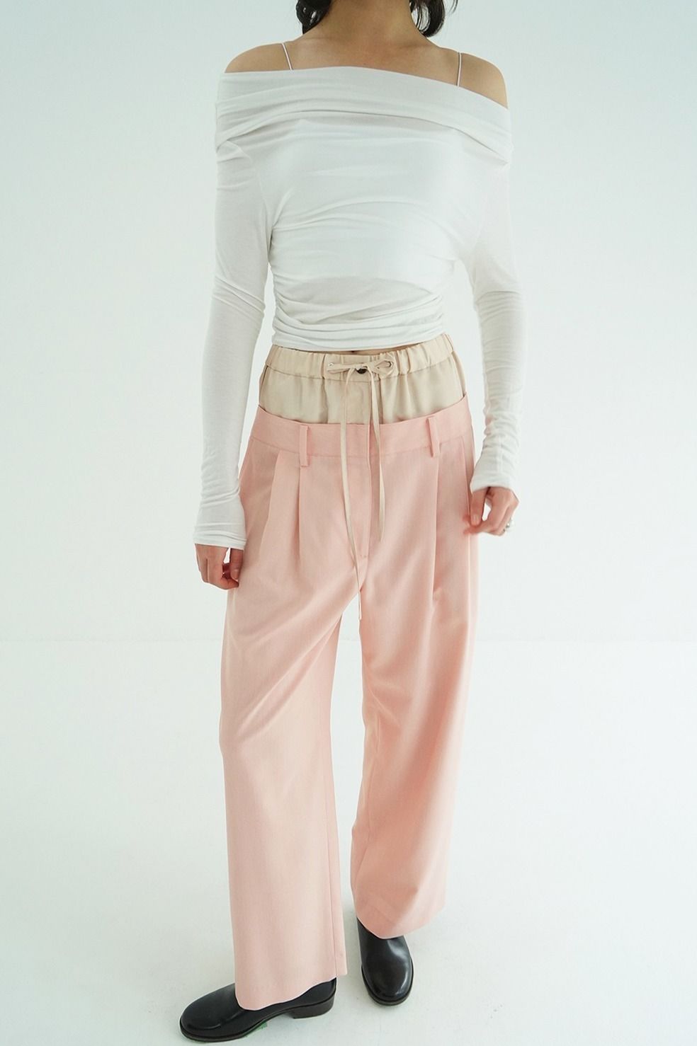 ダブルレイヤード スラックス - W WAIST WIDE SLACKS (PINK)