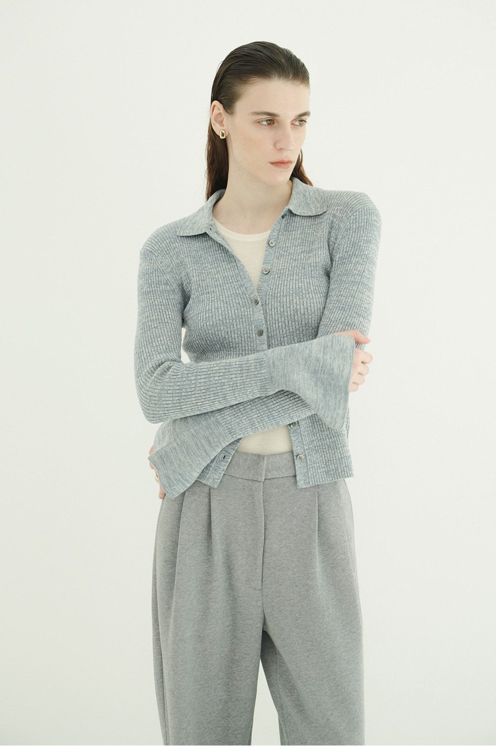 コンパクト ニットシャツ - COMPACT RIB KNIT SHIRTS (BLUE)