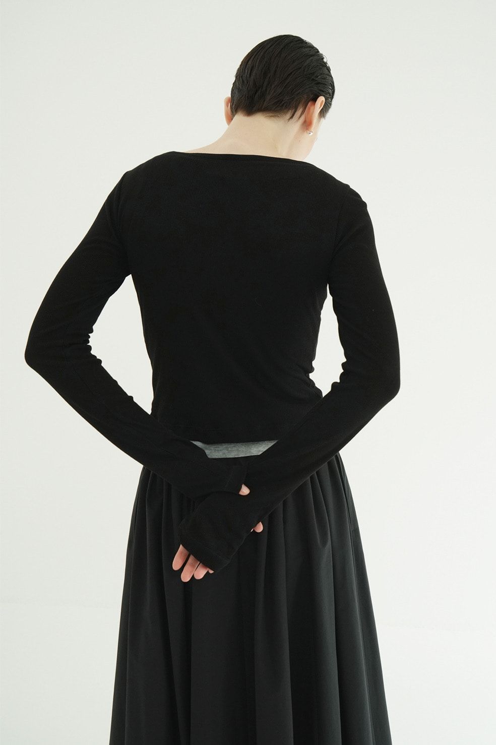 タンクトップ+カーディガン - CURVED NECK LAYERED SET TOPS （BLACK）
