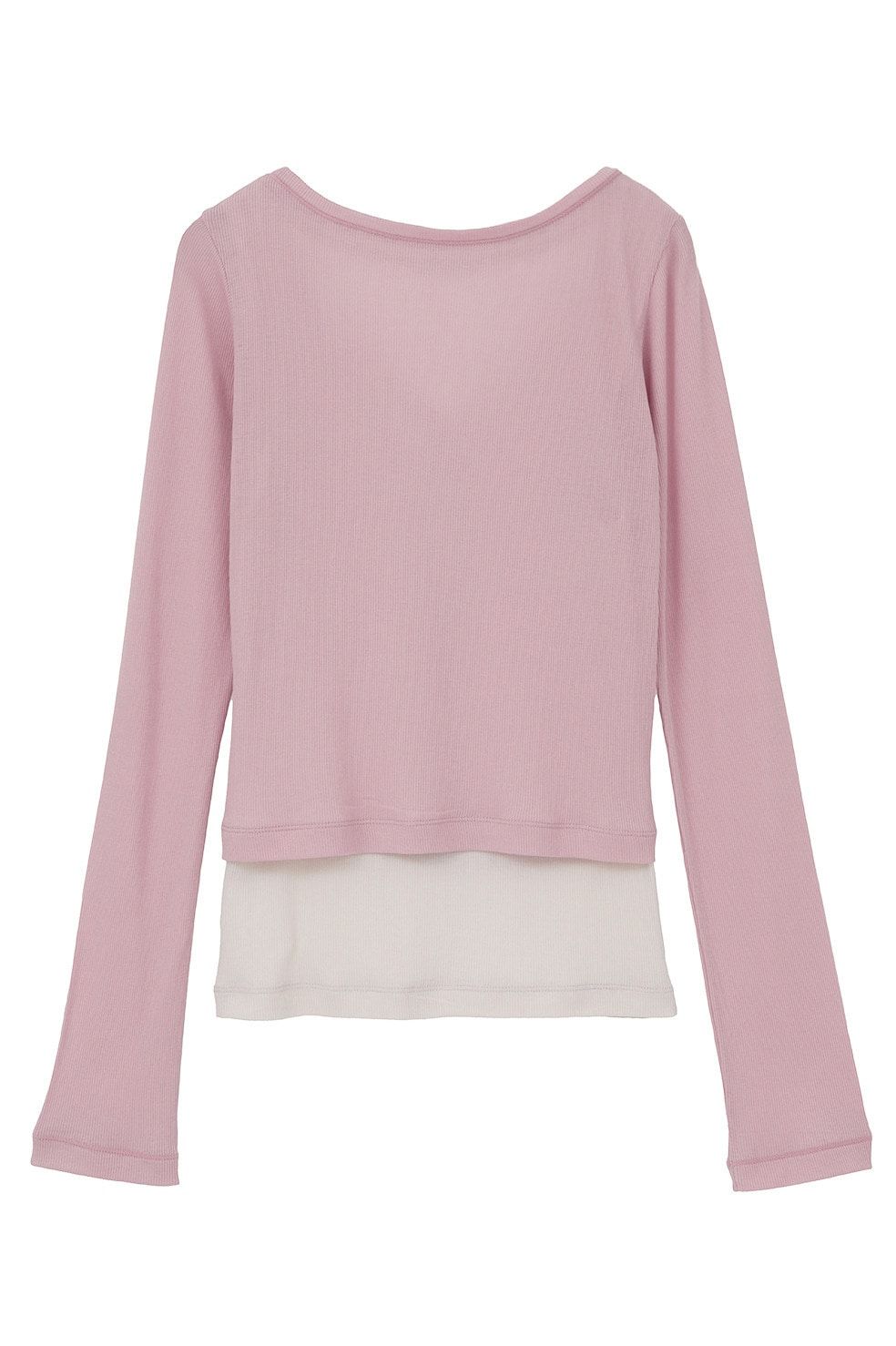 タンクトップ+カーディガン - CURVED NECK LAYERED SET TOPS （PINK）
