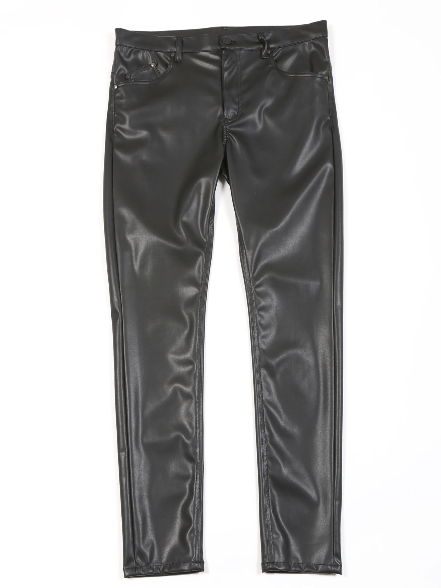 フェイクレザーレギンスパンツ -  Faux Leather Leggings Pants - BLACK