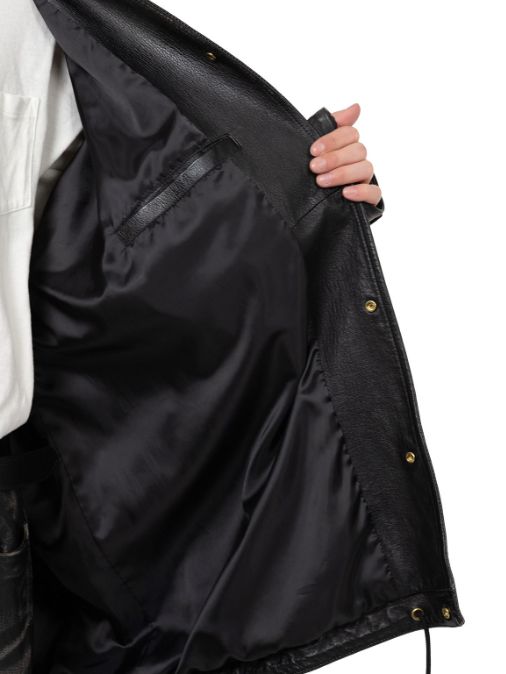 ディストレスドレザーコーチジャケット -  Distressed Leather Coach Jaket (BLACK)