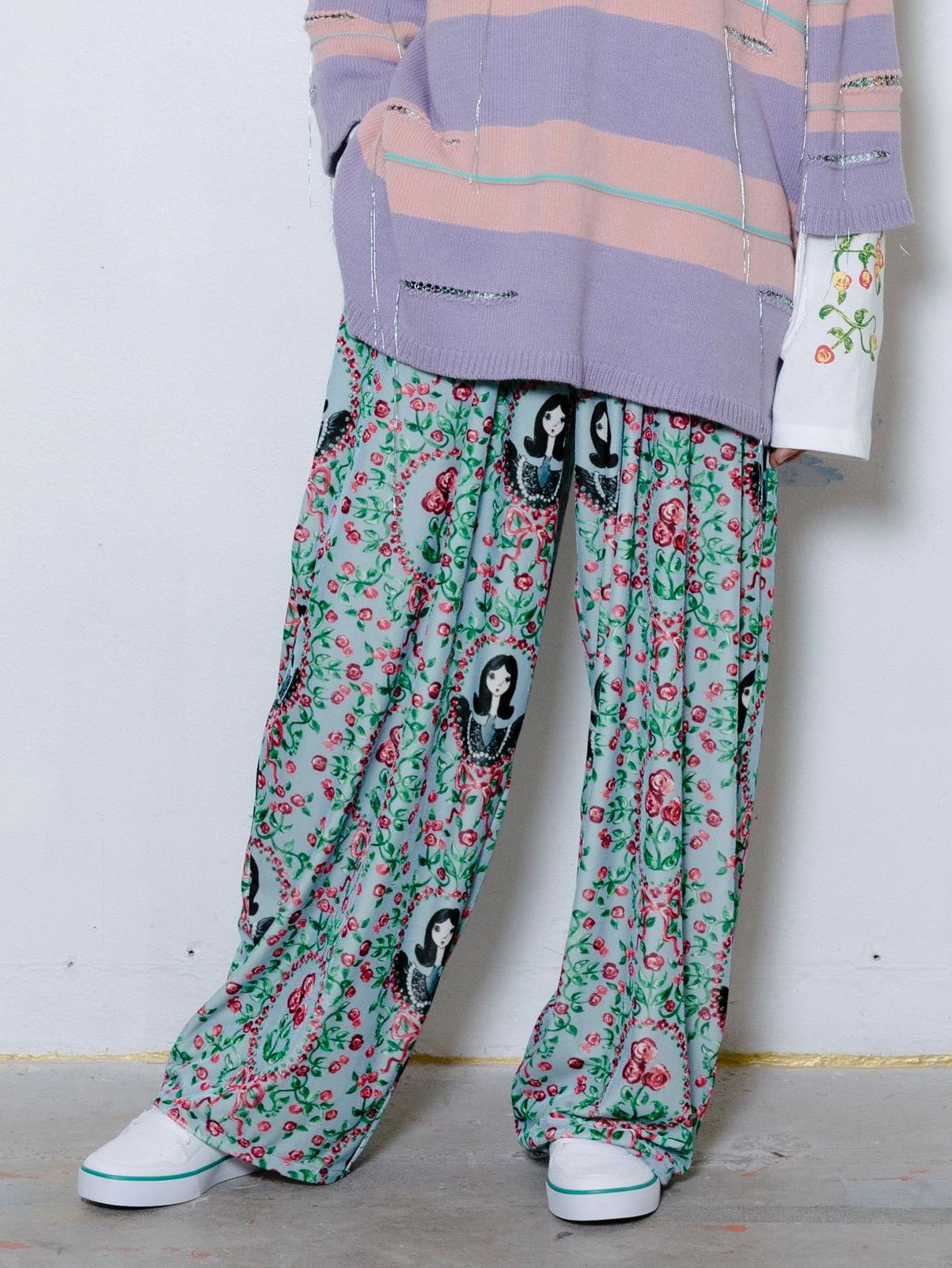 KIDILL - ワイド ベロア パンツ - Wide Velour Pants(Girl Print Pattern