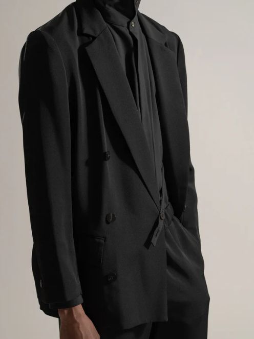 ダブル テーラードジャケット - classic rayon tricotine double breasted jacket in black