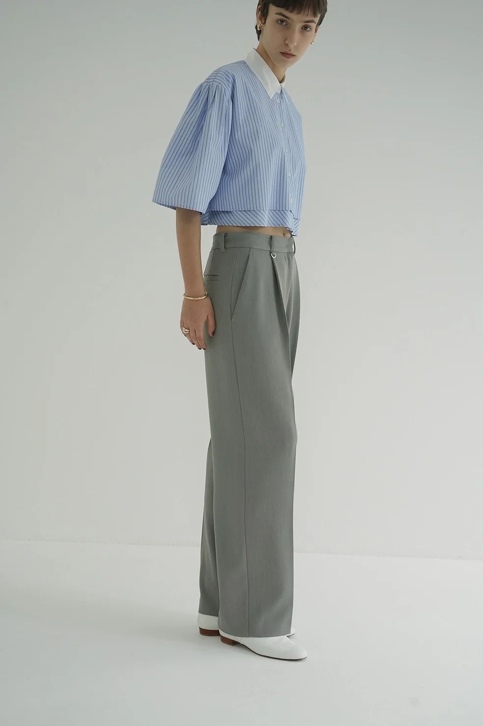 2WAY TUCK STRAIGHT PANTS GREY - タックストレートパンツ