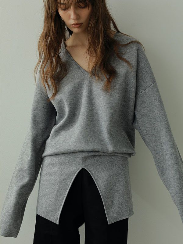 Wフェイスブラウジングニットプルオーバー - GREY