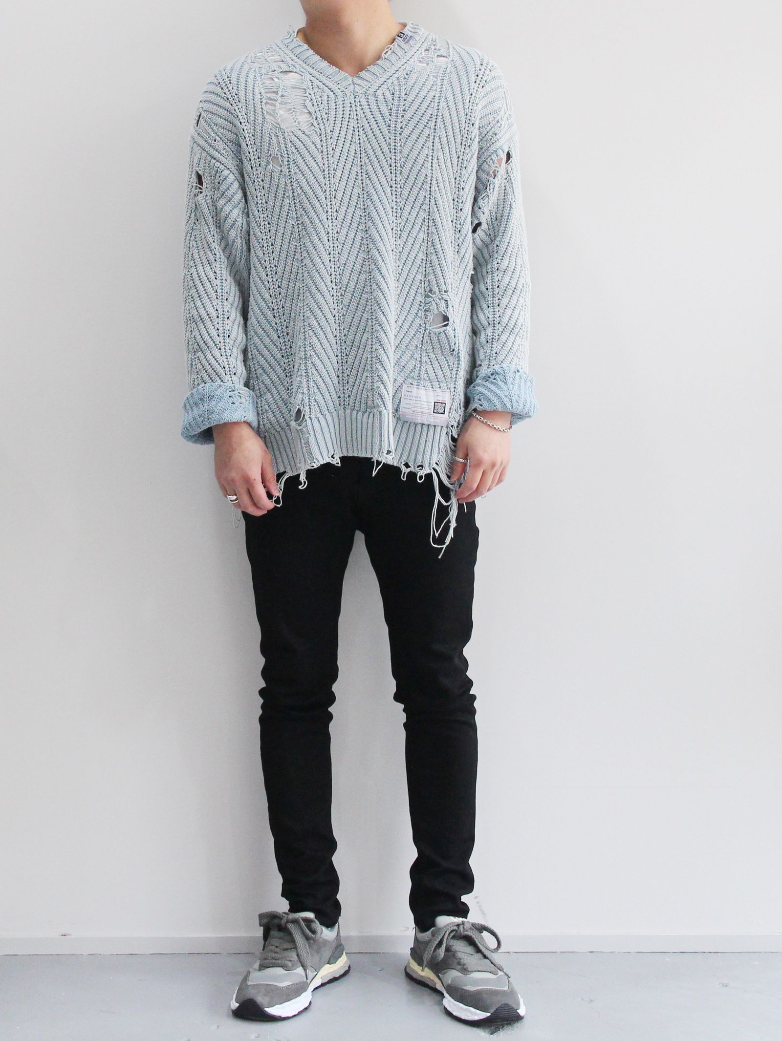 Maison MIHARA YASUHIRO - ブリーチド ニットプルオーバー - Bleached Knit Pullover - BLUE |  ADDICT WEB SHOP