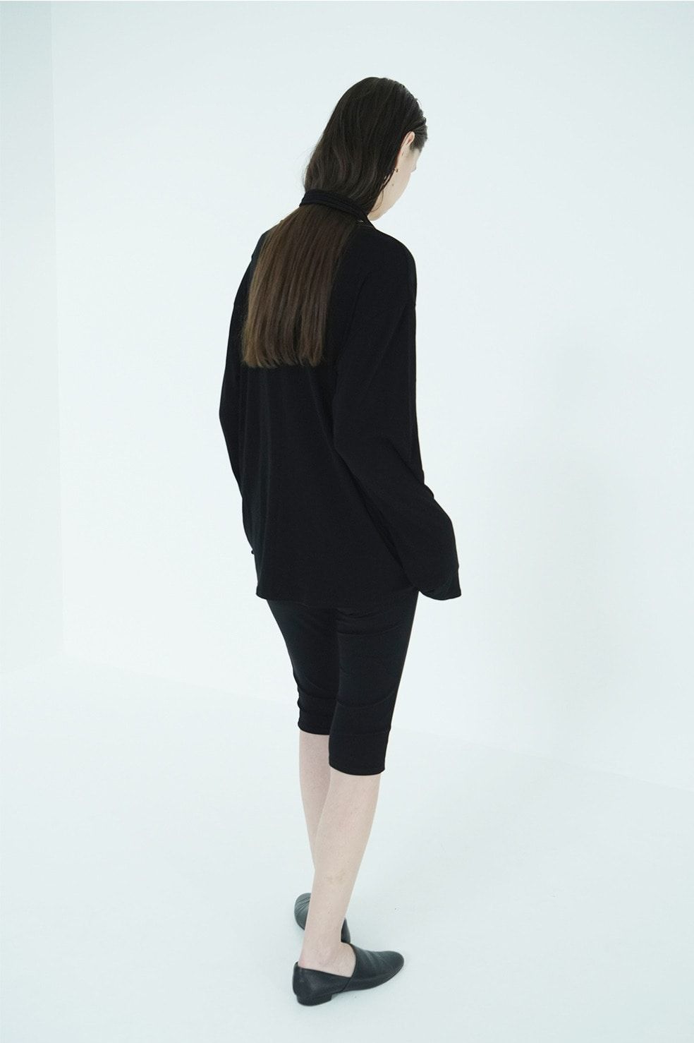 デザインリボンカットトップス - DRAWSTRING LOOSE CUT TOPS (BLACK)
