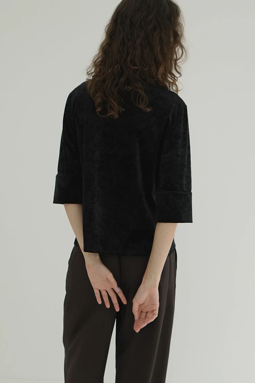 ベロア ポロトップス - CRUSHED VELOUR POLO TOPS BLACK