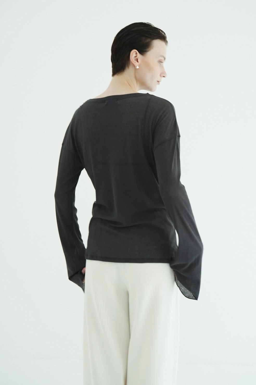 シアールーズロンティー - SHEER LOOSE CUT TOPS (CHARCOAL GRAY)