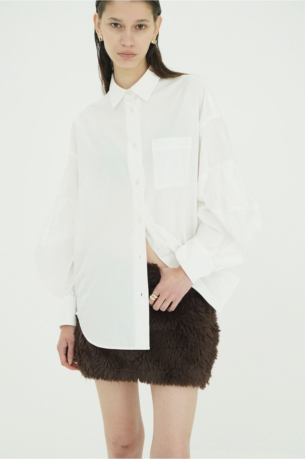 フェイクファーミニスカート - FAKE FUR MINI SKIRT (BROWN)