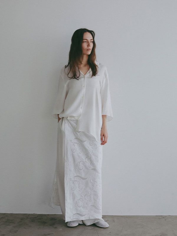 オープンネックキュプラシャツ (WHITE)