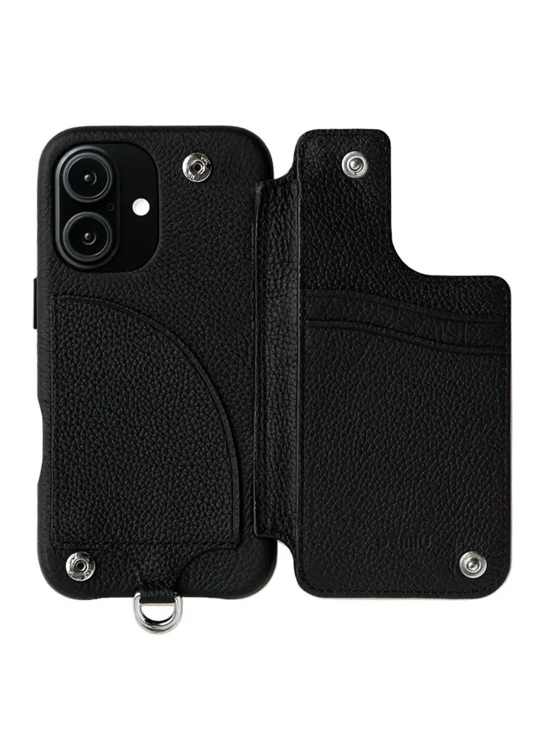 【BALLON CINQ】 手帳型 レザーケース iPhone 14～17シリーズ対応 (ブラック）