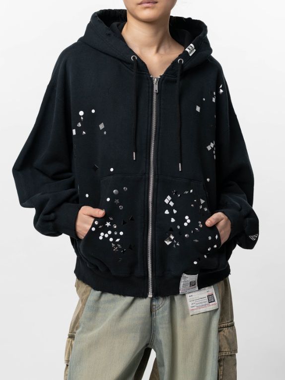 【レディース】エンベリッシュド ジップアップ フーディー｜Embellished Zip-up Hoodie (BLACK)