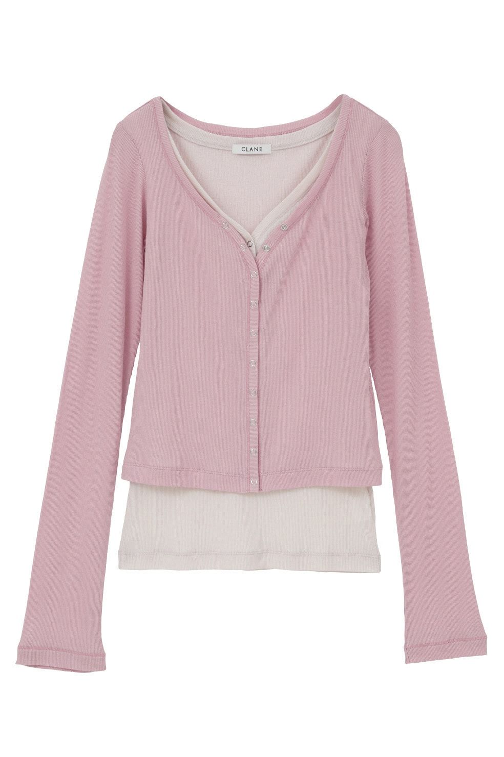 タンクトップ+カーディガン - CURVED NECK LAYERED SET TOPS （PINK）