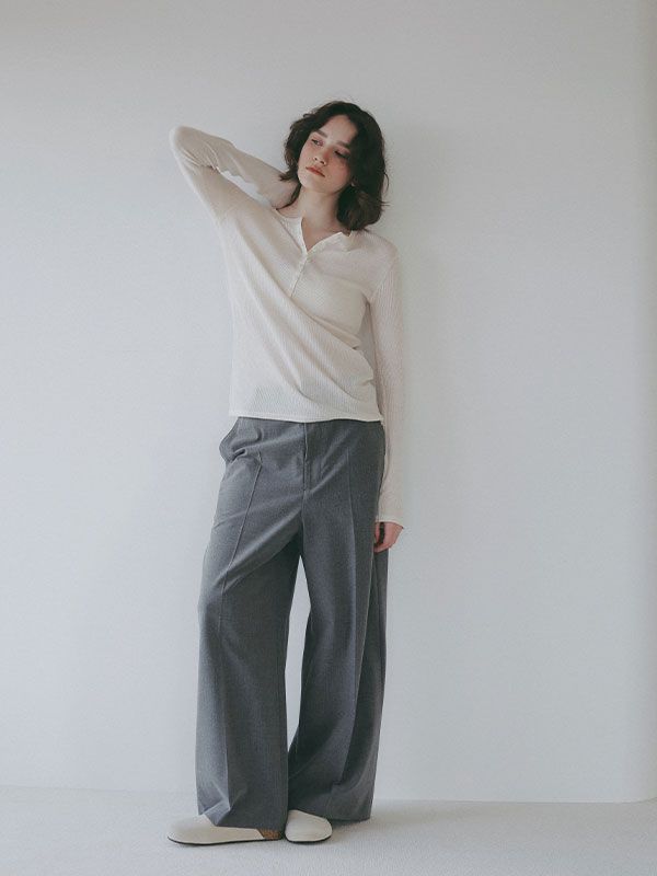 シアーワッフルヘンリーネックプルオーバー （IVORY)