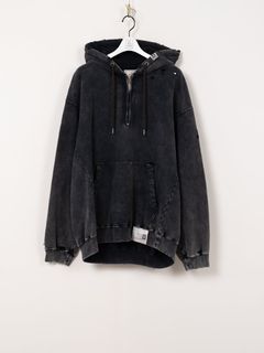 ブリーチドハーフジップフーディ - Bleached Half Zip Hoodie (BLACK)