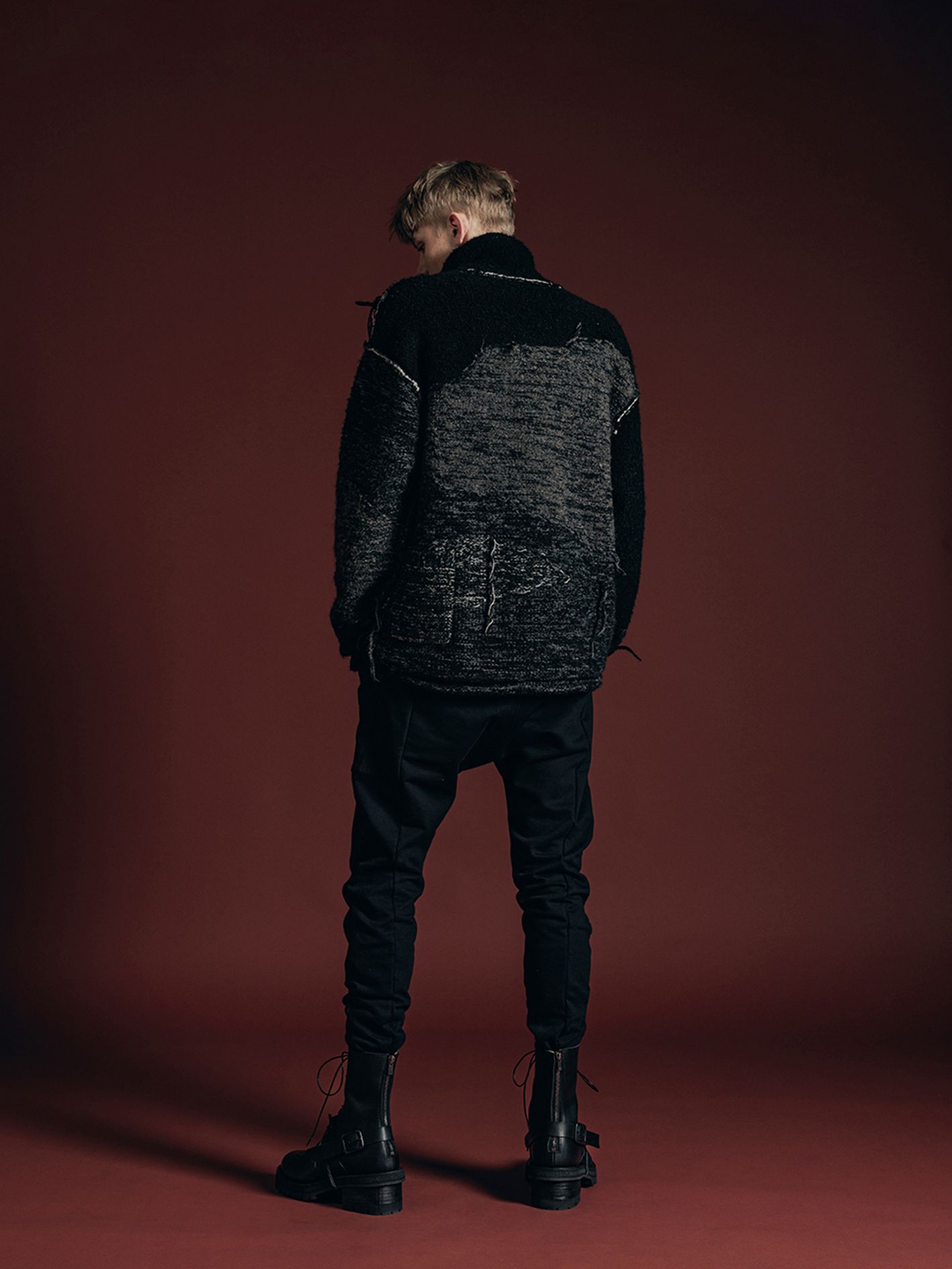 リバーシブル プルオーバー - reversible grunge sweater - VI-3652-07 - A-BLACK