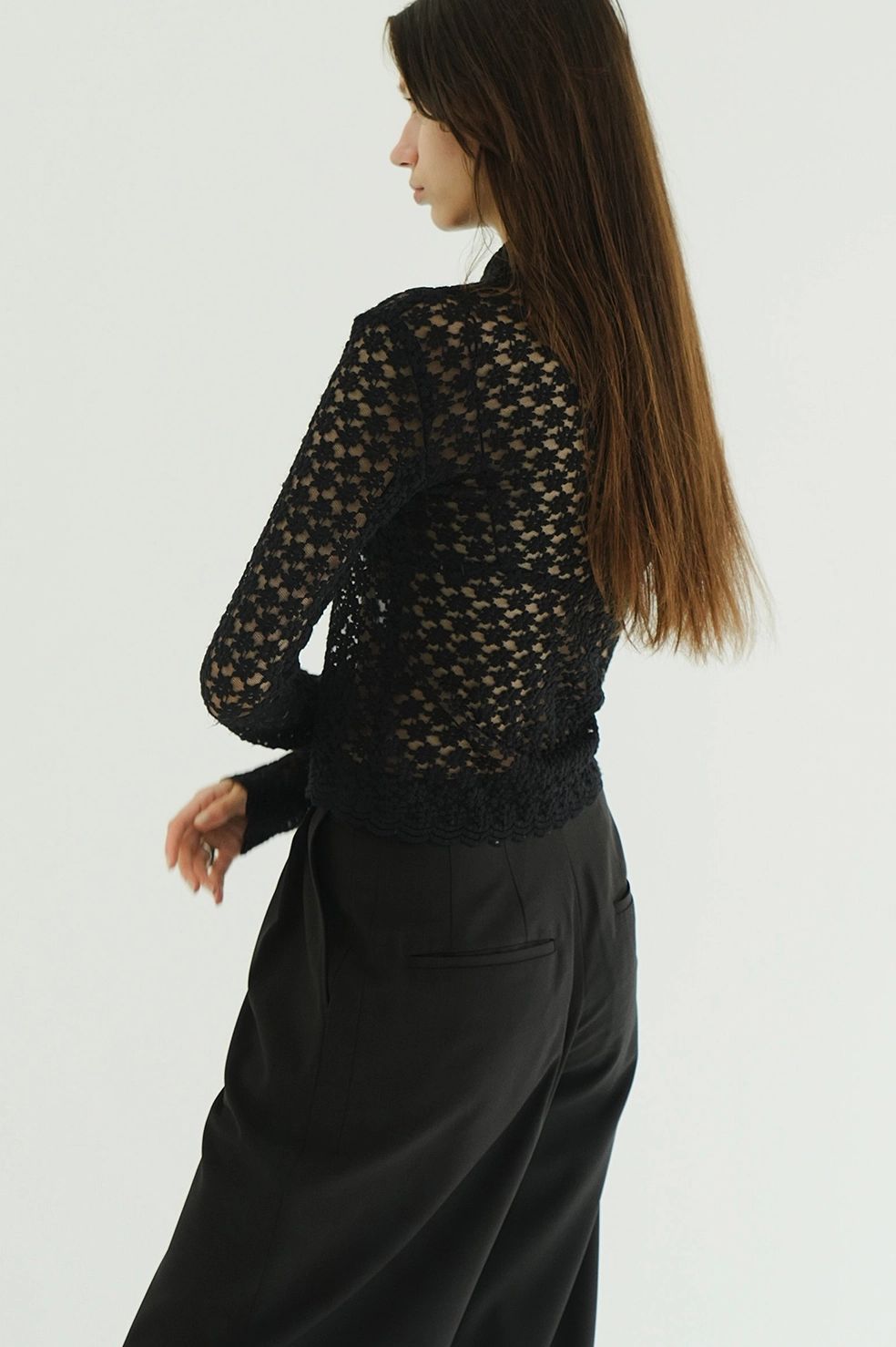 フラワーレースシャツ - 3D FLOWER LACE SHIRT (BLACK)