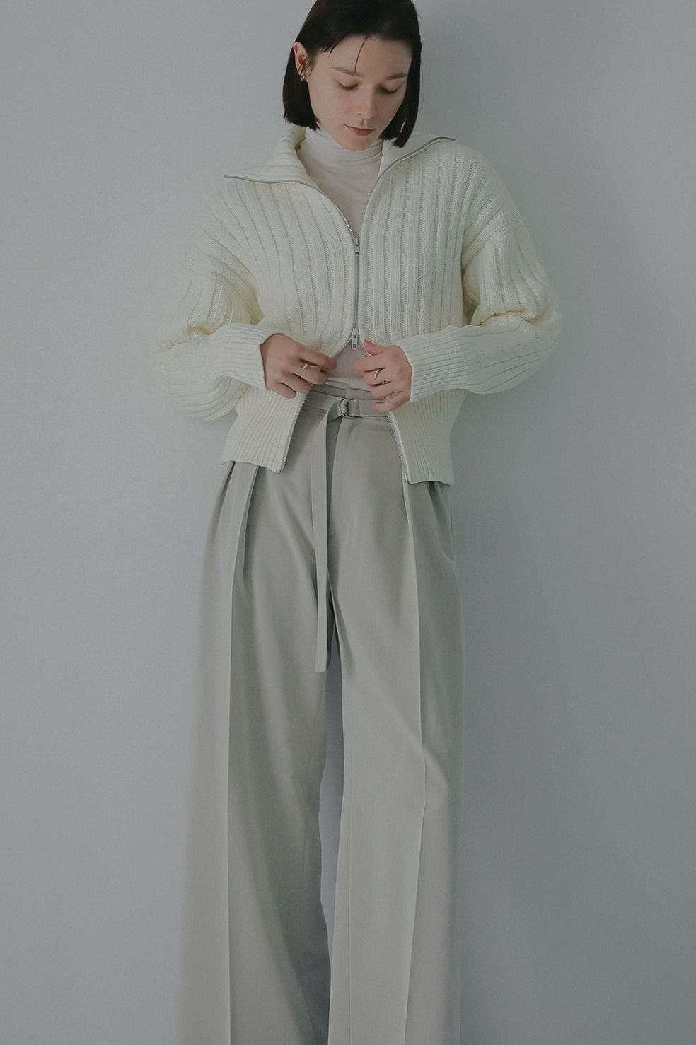 コットンリブニットブルゾン - COTTON RIBKNIT BLOUSON (WHITE)