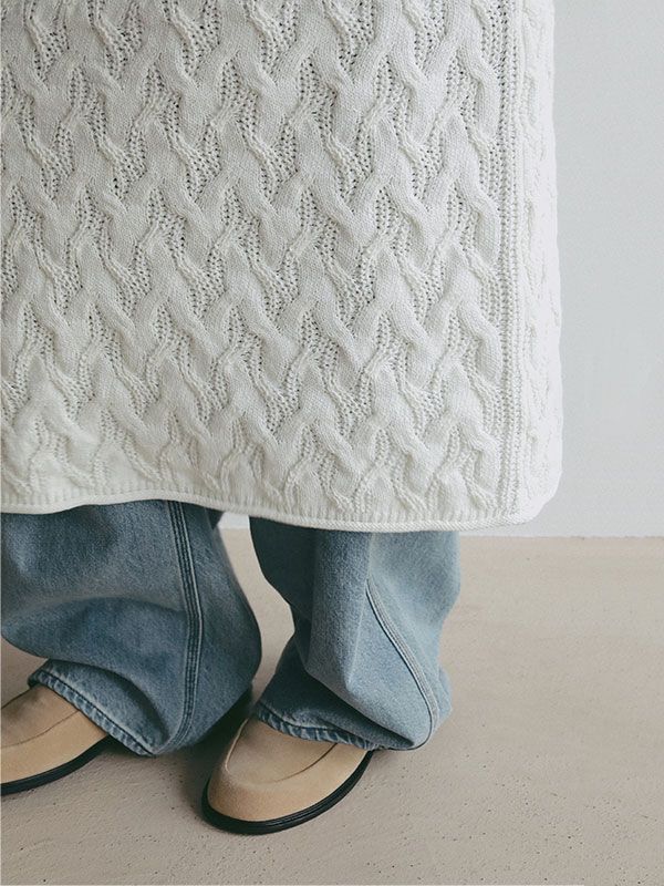 コードヤーンケーブルニットワンピース (WHITE)