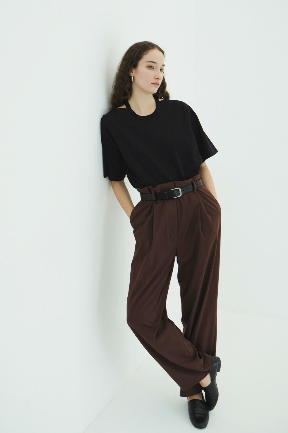 ダブルフェイストップス - W FACE NOTCHED RIB OVER TOPS (BLACK)